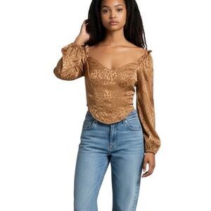 Milk & Honey Corset Bustier Top XS Gold Leopard Ren Faire Cosplay Club Smocked